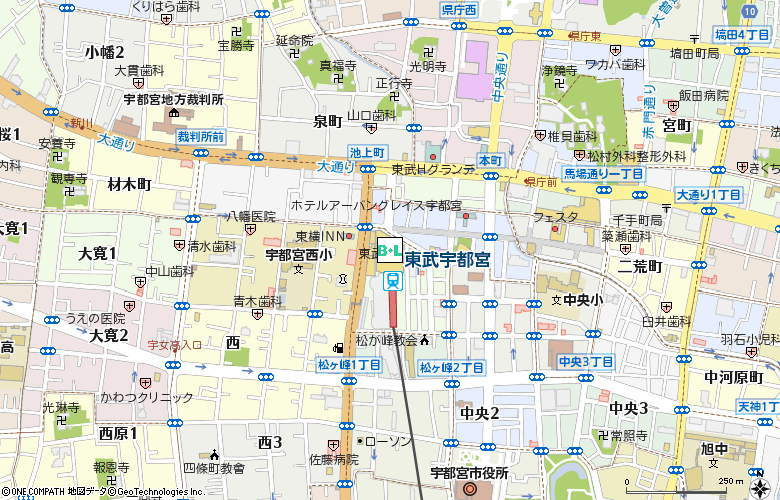 ジャパンオプティカル　宇都宮東武店付近の地図